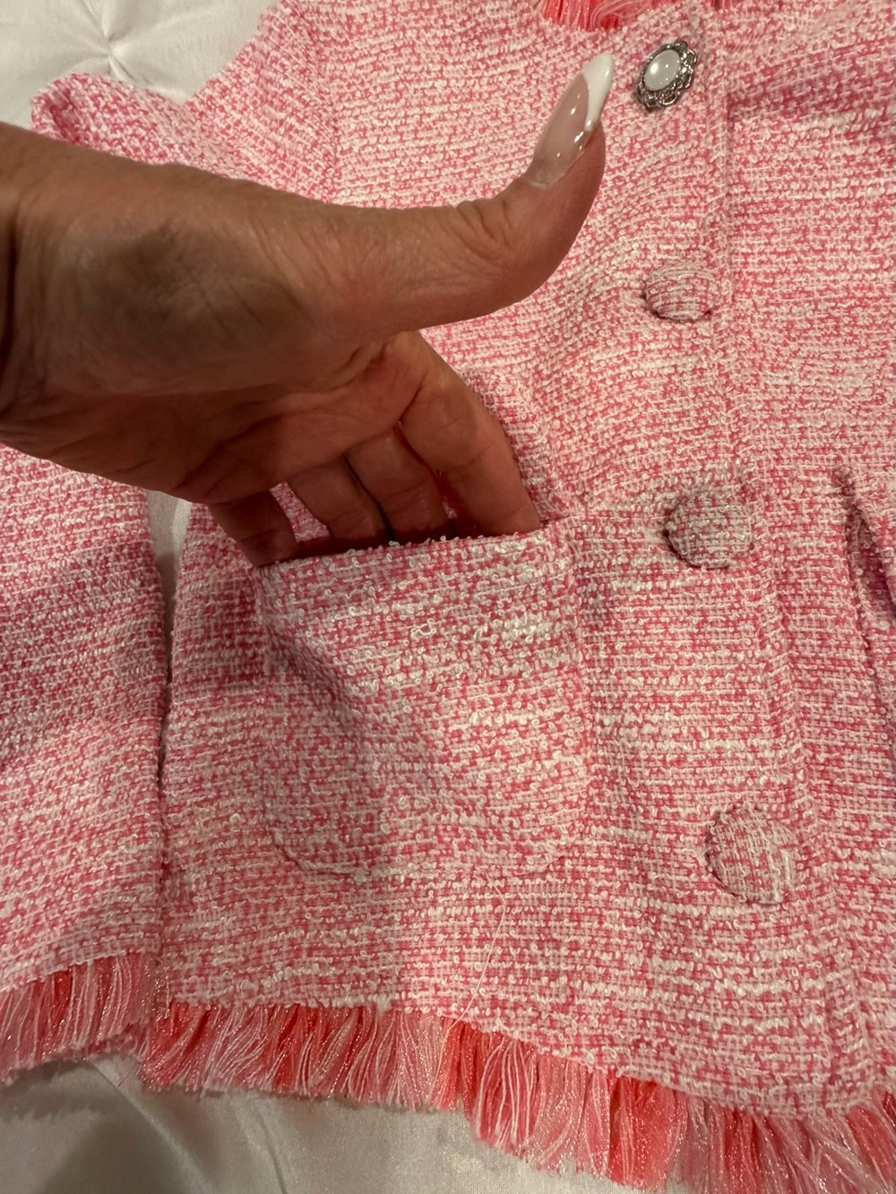 Girls Pink Tweed Fringe Jacket Size 24m - Picture 6 of 9